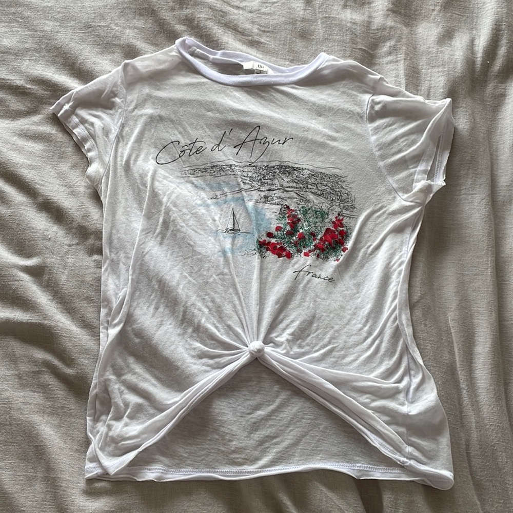 white and lightweight material BP cote d’ azur shirt, a bit see through size S